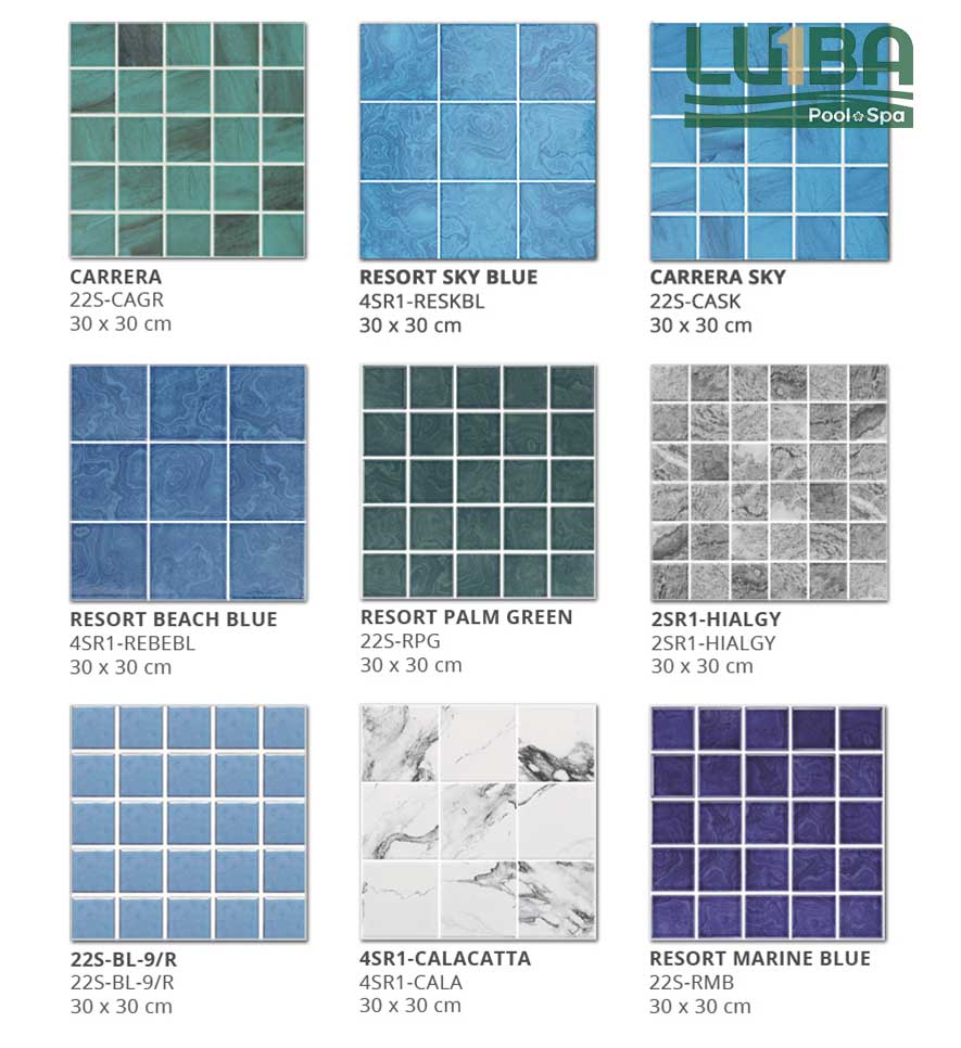 Một số màu gạch được sử dụng phổ biến trong thiết kế hồ bơi